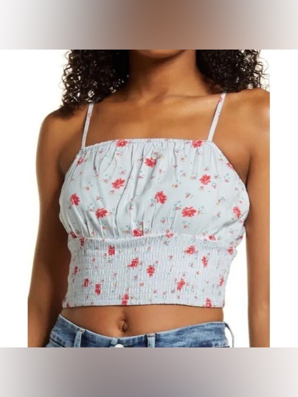 Billabong After Hours Blue Floral Smocked Waist Camisole Size Large